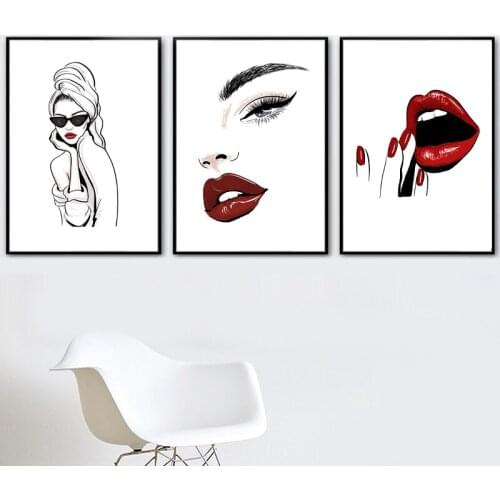 Modern Sexy Beauty Nordic Fashion Makeup Poster Famous Quotes Wall Art Eyelashes Red Lips Picture Bedroom Home Decor