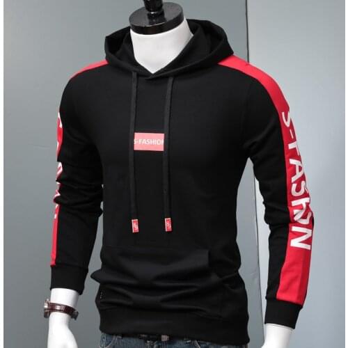 Men Hoodies Fashion Printed Side Striped Hooded Sweatshirt Autumn Hip Hop Streetwear Cotton Black Oversized Hoody
