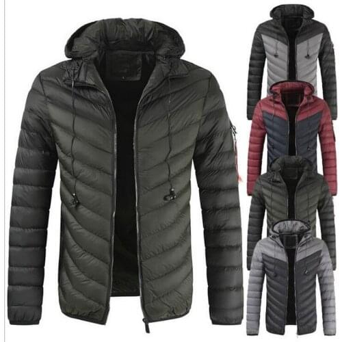 Men Fashion Thick Warm Men Spell color stripes Coat Patchwork Casual Hooded Windbreaker Jacket Men ParkasWinter Thick Jacket