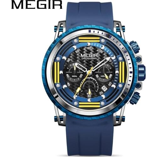 MEGIR Watch Men 2021 New Trend Luminous Waterproof Chronograph Silicone Sports Watch Quartz Mens Watch Watch For Men New Dsign