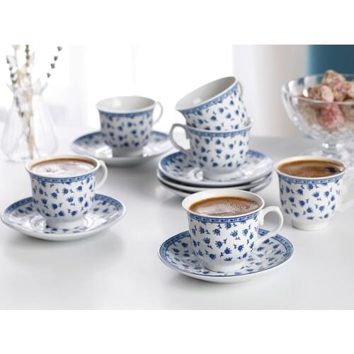 Briana Porcelain 12 Piece Coffee Cup Set 90 ml Blue High Quality, Made in Turkey, Kitchen, Fast Shipping