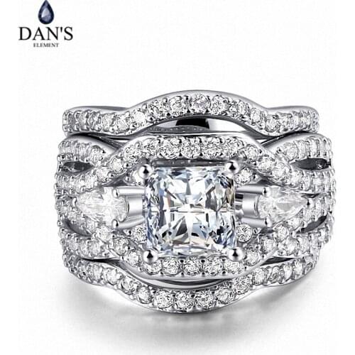 DANS ELEMENT Classic Marquise shape Cubic Zirconia 3 Rings Sets Silver Color Party Wedding Jewelry For Women Gift DER643