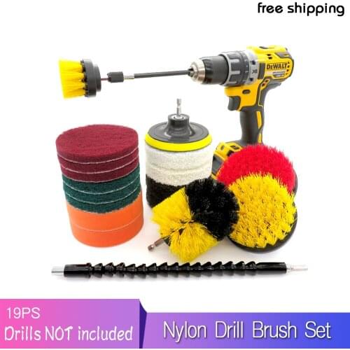 19Pcs Nylon Drill Brush Set For sofa, kitchen, bathroom Scrubber Brush Scouring and Scrub Pads All Purpose Cleaner