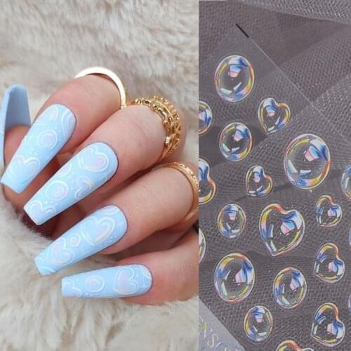3D Multicolor Bubble Heart Shape Nail Art Sticker Bohemia Self-adhesive Embossed Japanese Engraved Lovely Cute Nail Decals