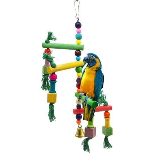 New Bird Perch Wooden Colorful Bead Tassel Parrot Swing Ladder Parrot Perch Swing Ladder Parrot Swing For Bird Toy Bird Supplies