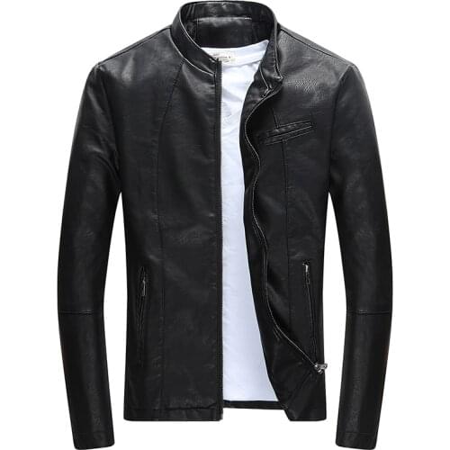 Autumn Winter Mens Casual Zipper PU Leather Jacket Motorcycle Leather Jacket Men Leisure Clothing Mens Slim Leather Jacket