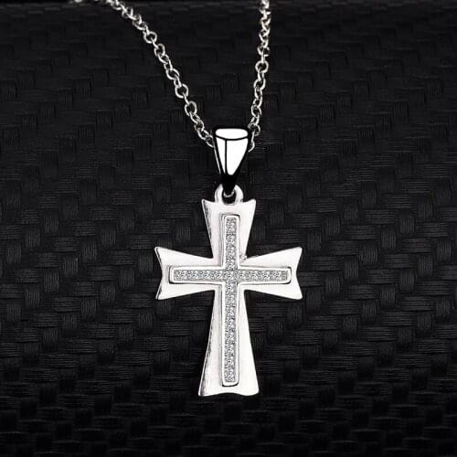 S925 Sterling Silver Micro Inlay Cross Jewelry Pendant Believers in jesus Christian Classic Necklace for women Factory wholesale