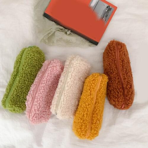 1PC New Kawaii Soft Fluffy Pencil Bag Plush Pencil Case with Lovely Soft Colors Cute Stationery School Supplies Stationery