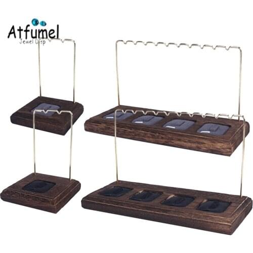 Wood Ring Jewelry Organizer Stand With Metal Earring Rack Diamond Ring Jewelry Display Storage Stand Bracelet Display Showcase
