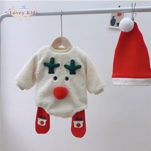 Christmas Baby Boy Girl Bodysuits Cute Cartoon Winter Warmer Thicken Cashmere Toddler Newborn One Piece Xmas Party Clothing