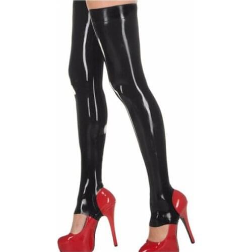 Sexy Womens Latex Rubber Thigh High Stockings