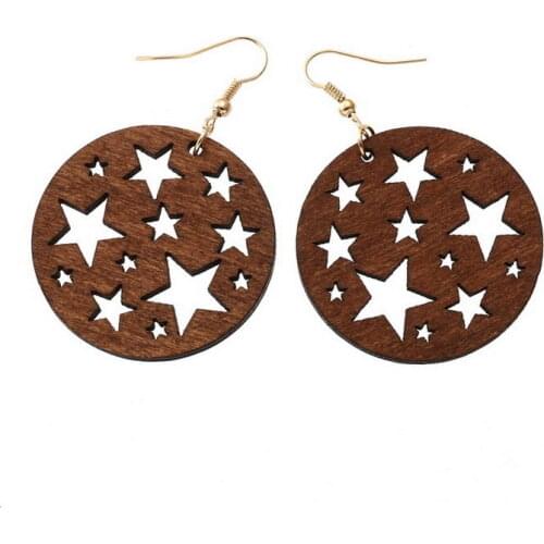 Paved Cutout Star Wood Disc Earrings for Women