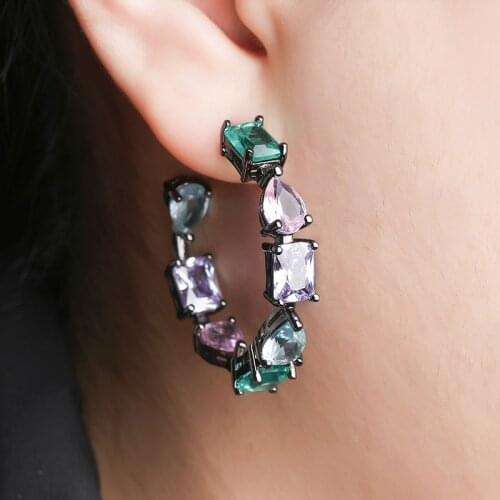 New White Black Copper Colorful Large AAA Cubic Zirconia Big Round Earrings Fashion Female Party Gift For Womens Fashion jewelry