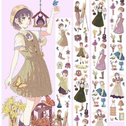 Fairy Vanilla Rural Girls PET Special Oil Washi Tapes Junk Journal Masking Tape Adhesive Tape DIY Scrapbooking Washi Sticker