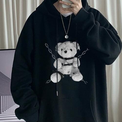 2021 Dark style goth couple hip hop Harajuku Hoodie Dark bear Sweatshirt butterfly BF Fleece Hoodie Casual paint Pullover Unisex