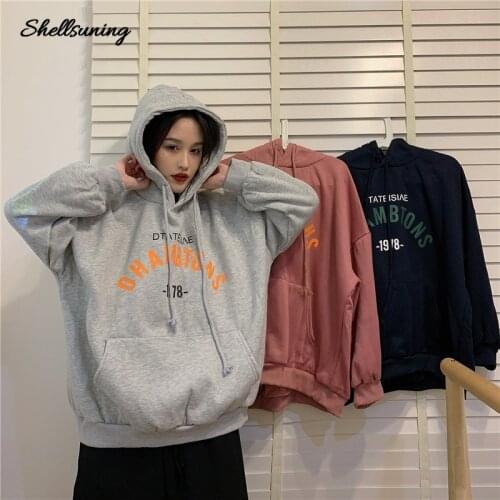 Shellsuning New Winter Letter Printing Kawaii Plus Thick Loose Women Sweatshirts Hoodies Fashion Korean Style Streetwear