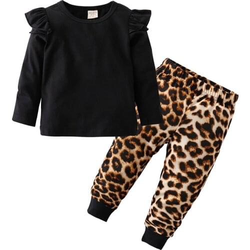 Infant Baby Girls Clothing Set Stylish Ruffle Long Sleeve Top And Leopard Elastic Pants 2PCS Baby Toddler Outfits