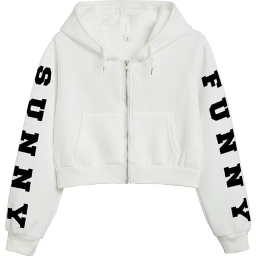Zip sweatshirt short women cotton hoodie letter print design zipper warm pocket long sleeve hooded Casual tops jacket