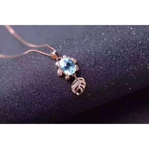 Natural blue topaz stone pendant S925 silver Natural gemstone Pendant Necklace trendy Lovely goldfish women party jewelry