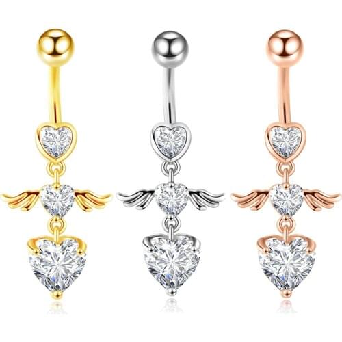 JUNLOWPY Lady Fashion Surgical Steel Belly Button Ring cute Crystal Dangle Belly Ring Bar Navel Belly Body Piercing Navel Set