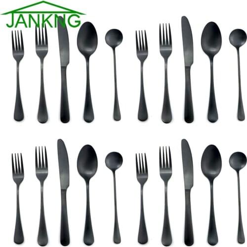 20pcs Titanium Matte Black Luxury Stainless Steel Dinnerware Tableware Dinner Set Knives Forks Ice Cream Scoops Cutlery Set