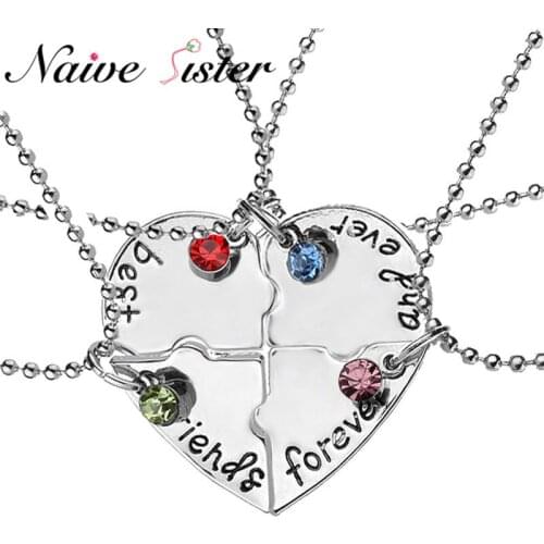 4 Pcs/set "best friends forever and ever" Rhinestone Broken Heart Shape Bff Necklace Friendship Gifts Alloy Pendant Jewelry
