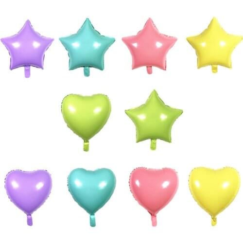 5-10pcs 18inch Candy Macaron Love Heart Star Shaped Foil Balloon Wedding Baby Birthday Party Ice cream color Inflatable Balloons