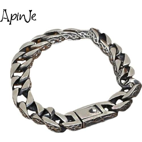 Apinje Vintage 925 Sterling Silver Bracelet for Men Wide Thai Silver Bracelet Retro Gothic Punk Gift Jewelry