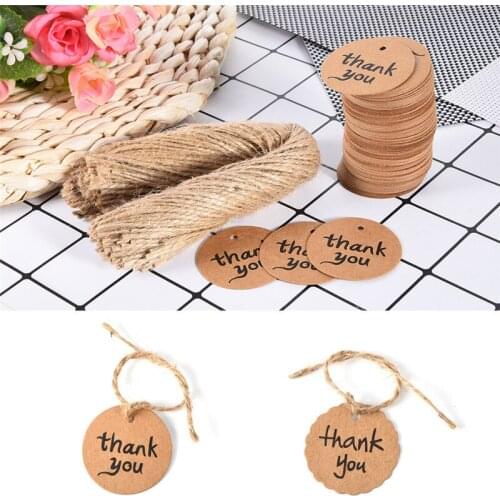120Pcs Thank you Gift Tags Paper Tags Wedding Cards Brown Round 4cm DIY Party Decorations wedding gifts for guests
