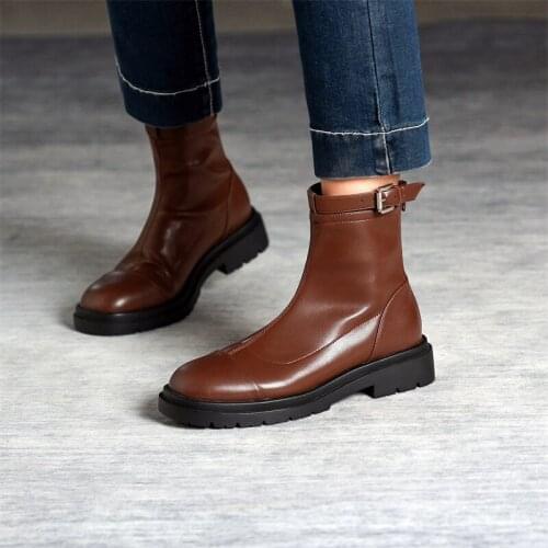 Fashion Boots Winter Autumn 2021 Genuine Leather Elastic Band Motorcycle Boots Classic Design Party Basic Shoes Woman
