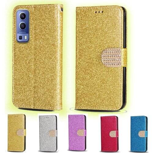 For Vivo Y52 5G Luxury Glitter Diamond Flip Leather Wallet Phone Case For Vivo Y72 5G Phone stand function cover card slot