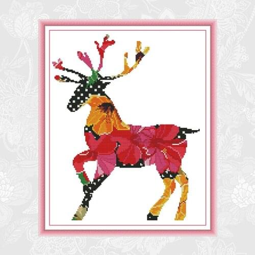 Color Deer Cross-stitch 11CT Printed Fabric 14CT White Canvas DMC Chinese Cross Stitch Kits Embroidery Needlework Home Decor