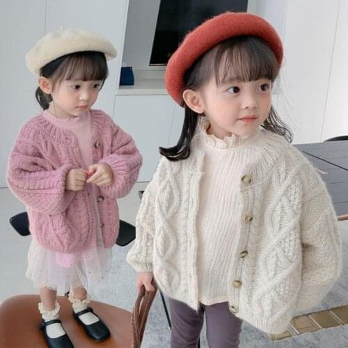 Childrens single-breasted pineapple needle cardigan jacket middle-aged Loose casual twist braid childrens knitted sweater