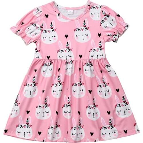 Focusnorm New Fashion Toddler Kids Girls Easter Dress Clothes Bunny Floral Short Sleeves Party Pageant Tutu Dresses