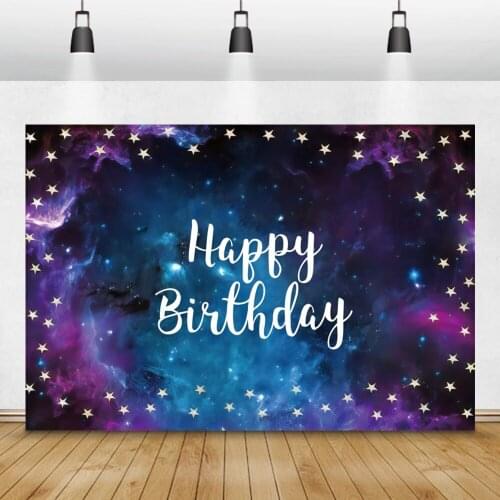 Laeacco Happy Birthday Photo Backgrounds Starry Sky Space Astronaut Baby Shower Photography Backdrops Newborn Photocall Studio