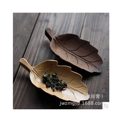Hot sell 11*5cm Bamboo Carved Leaf Shape Tea Scoops Spoons Shovel Holder Handmade Eco Friendly Tea Tools
