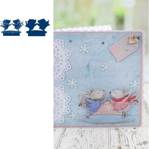 Iceskating Mice Metal Cutting Dies Scrapbook Diary Decoration Stencil Embossing Template DIY Greeting Card Handmade 2021 NEW