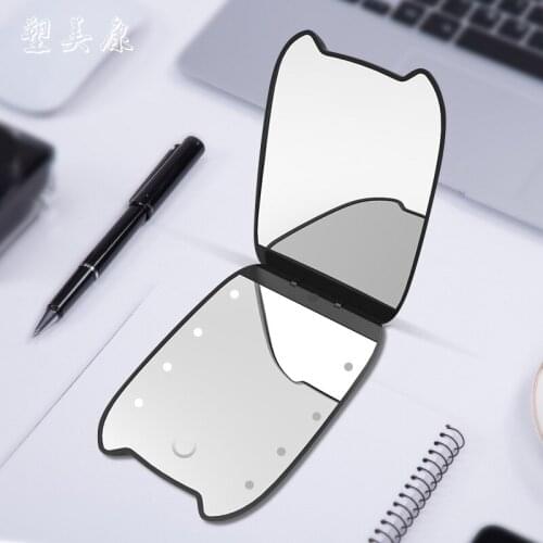 Mini Portable Led Makeup Mirror with Lamp Double-sided Folding with 2X Magnifying Glass Gift Small Mirror