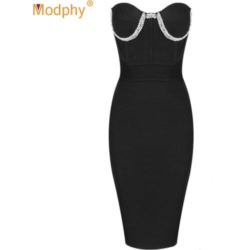 Summer Sexy Sleeveless Strapless Backless Diamond Black Bandage Dress 2021 New Celebrity Runway Party Bodycon Dress Vestidos