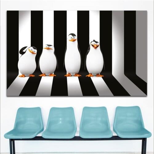 Large Size Oil Painting Penguins of Madagascar Stripes Art Canvas Prints Pictures For Living Room And Bedroom No Frames WLONG