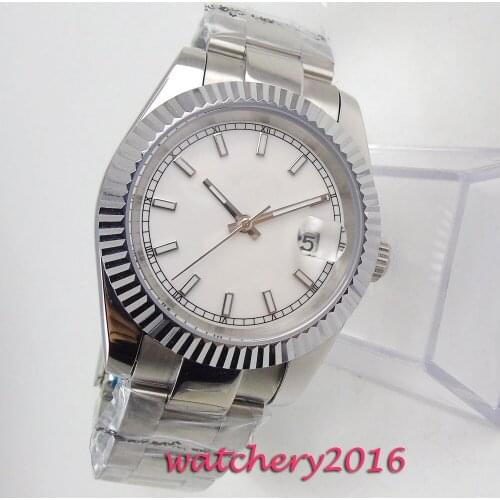 NEW Arrive 40mm White Sterile Dial Sapphire Glass Date Stainless stee Top Brand Luxury Automatic Mechanical Mens Wristwatches