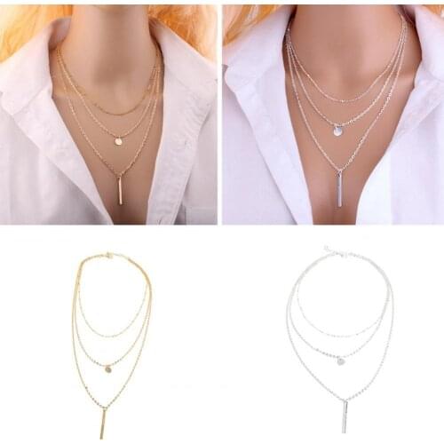 New European Simple Sequins Bar Coin Multilayer Chain Tassel Tiny Clavicle Necklaces For Women Jewelry Gift Girl Collier