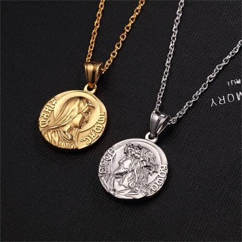 Fashion Gold Color And Silver Color Charm Jesus Virgin Mary Religion Coin Pendant Necklace Jewelry For Men Women Gifts
