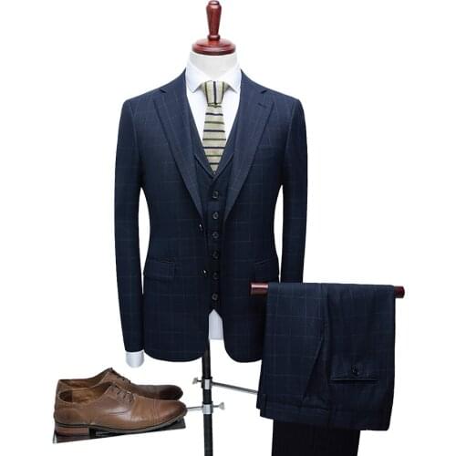 【Jacket + Vest + Pants】 Mens new boutique. Fashionable, casual, slim wool suit. Business suits. dress