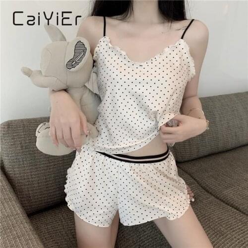 CAIYIER Sexy Women V-neck Halter Vest Shorts Home Pajamas Suit The Harness Pajamas Summer Ladies Sleepwear Lingerie