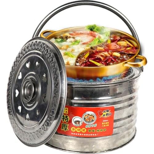 Portable Multifunctional Heating Furnace with Lid Handle Outdoor Camping Barbecue Winter Warmer