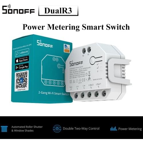 SONOFF DUALR3 Wifi DIY MINI Switch Remote Two Way Power Metering Dual Relay Module Timing eWeLink Smart Home Siri Voice Control