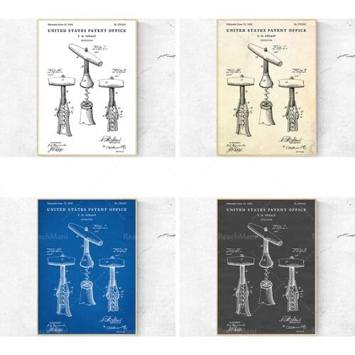 Tire-bouchon Patent Drawing Print. affiche blueprint vintage. Décor de cuisine. Art de mur de signe de vin