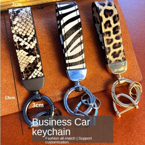 Luxury Genuine Leather Keychain Lanyard Men Women Leopard Zebra Snake Pattern Buckle Car Key Ring Holder Jewelry Gift Chaveiro