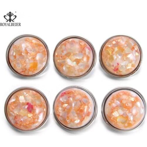 ROYALBEIER 6pcs/lot Round Acrylic Metal Jewelry pingente 18mm Snap Button contas para colar Women Bracelet Snaps Jewelry KZ1036
